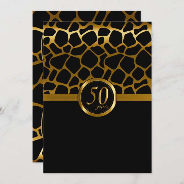 Invitation Joyeux 50e Anniversaire | Motif Girafe (Devant / Derrière)