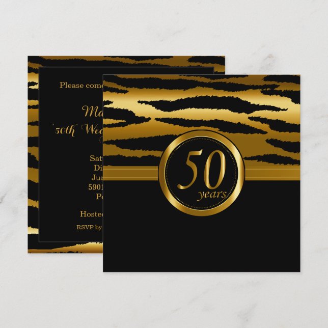 Invitation Joyeux 50e Anniversaire | Motif Zèbre (Devant / Derrière)