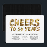 Invitation Joyeux 50e anniversaire or cinquantième anniversai<br><div class="desc">Joyeux 50 ans ! Célébrez le grand 5-0 avec cette invitation de fête d'anniversaire élégante noire et or avec un texte doré factice. Parfait pour un homme ou une femme, cette invitation offre beaucoup de place pour un texte personnalisé et peut également être utilisée pour un anniversaire de mariage. Se...</div>