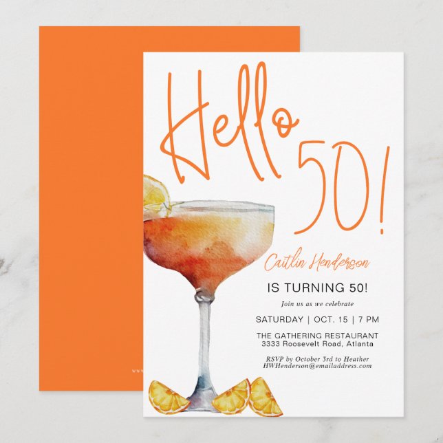 Invitation Joyeux 50e Anniversaire Orange Moderne (Devant / Derrière)