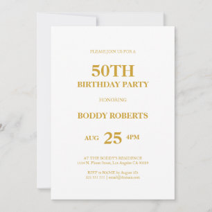 Invitation Joyeux 50e anniversaire typographie or sur blanc