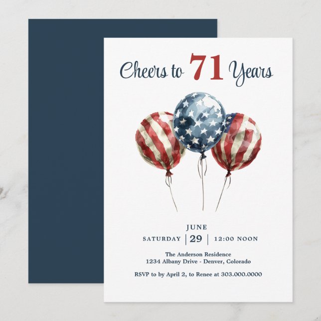 Invitation Joyeux 71e anniversaire  (Devant / Derrière)