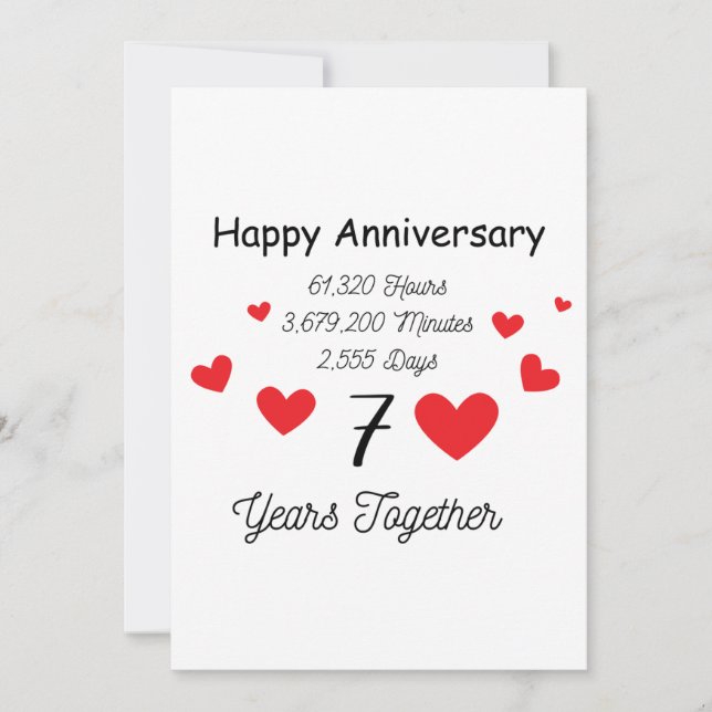 Invitation Joyeux 7e anniversaire - 7 ans ensemble (Devant)
