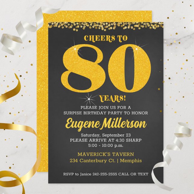 Invitation Joyeux 80e anniversaire 80 ans Quatre-vingts Quatr (80th Birthday Cheers to 80 Years)