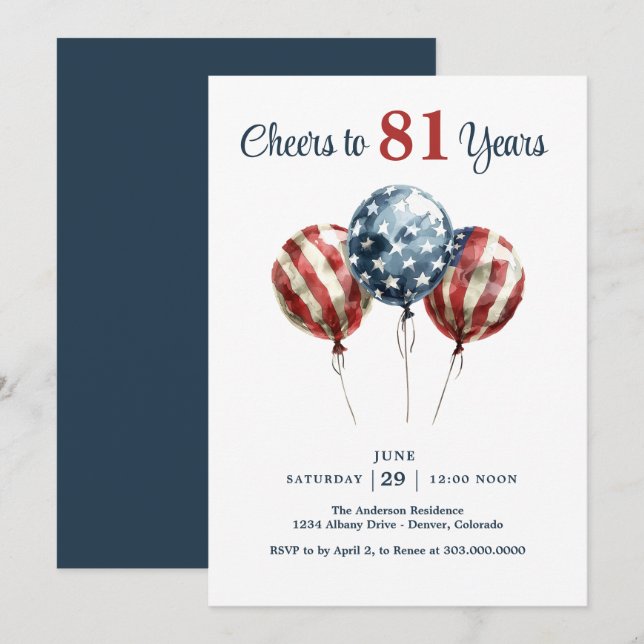 Invitation Joyeux 81e anniversaire  (Devant / Derrière)
