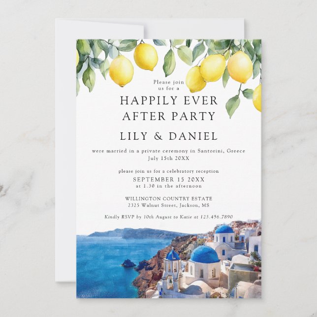 Invitation Joyeux À Jamais Citrons Santorin Grèce Mariage (Devant)