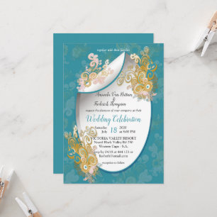 Invitation Joyeux Abstrait Candy-blue - Fleurs roses