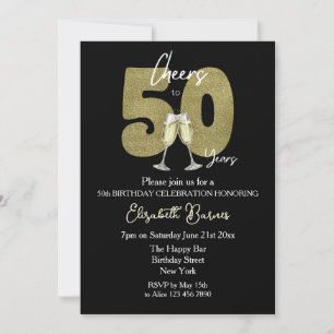 Invitation Joyeux Anniversaire 50 Ans Fête Black Gold