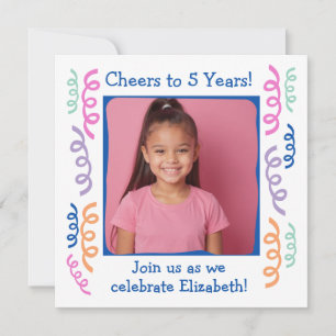 Invitation Joyeux anniversaire 5 ans personnalisé avec photo