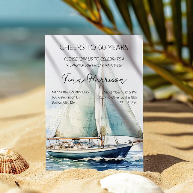 Invitation Joyeux Anniversaire 60 Ans Fête d'Anniversaire de  (Majestic Sailboat Birthday Party Invitation)