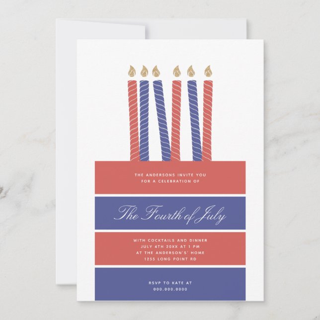 Invitation Joyeux anniversaire America Red Blue 4 juillet Par (Devant)