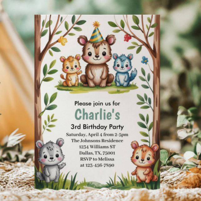 Invitation Joyeux Anniversaire Animaux de la Forêt à l'Aquare (Créateur téléchargé)