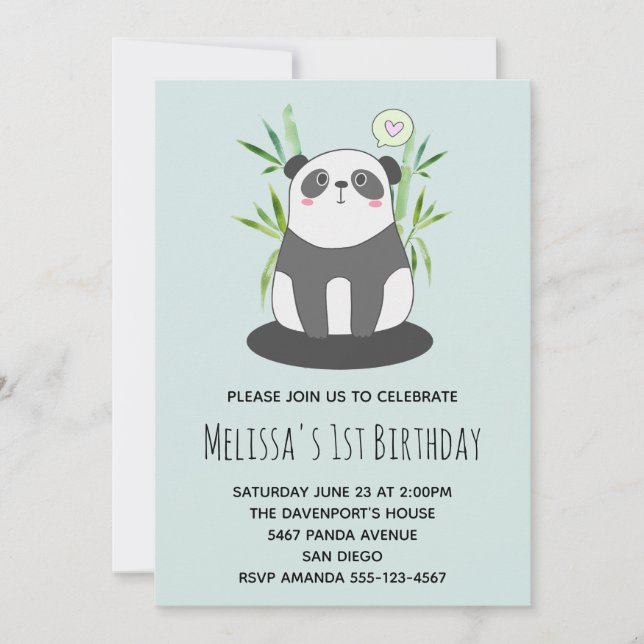 Invitation Joyeux anniversaire au panda noir et blanc mignon  (Devant)