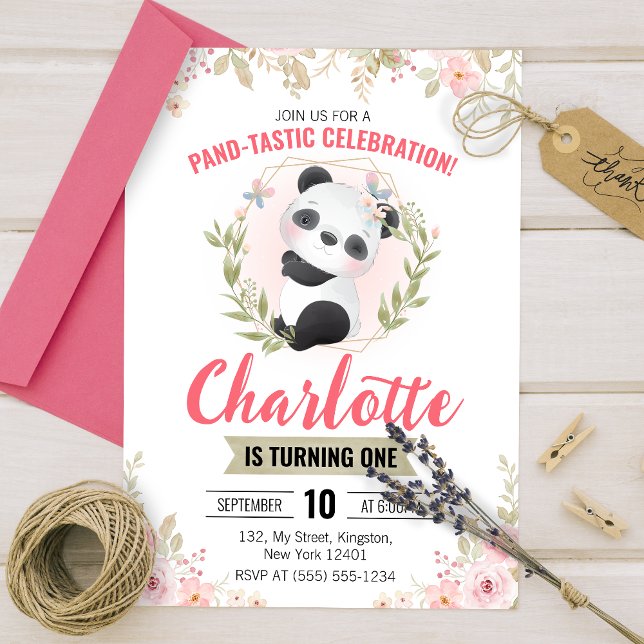 Invitation Joyeux Anniversaire au thème de Panda aux motifs F (Créateur téléchargé)