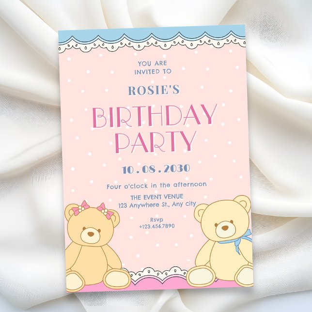 Invitation Joyeux anniversaire aux ours mignons (Créateur téléchargé)