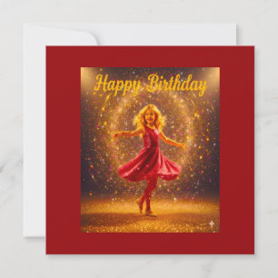 Invitation Joyeux Anniversaire avec jeune fille dansante et p