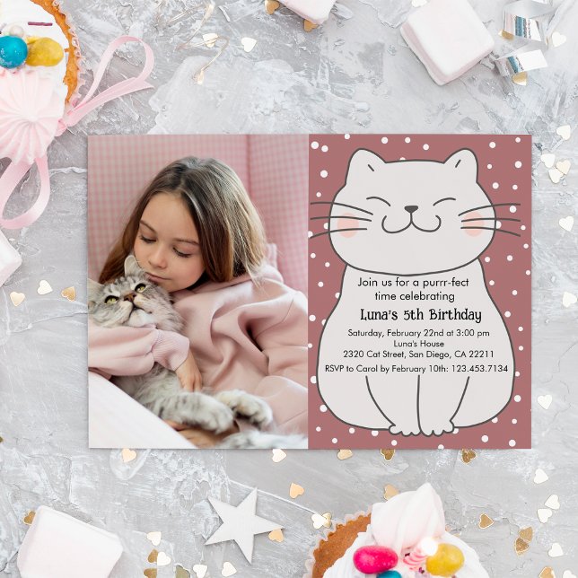 Invitation Joyeux Anniversaire avec un Chat Mignon et Moderne (Créateur téléchargé)