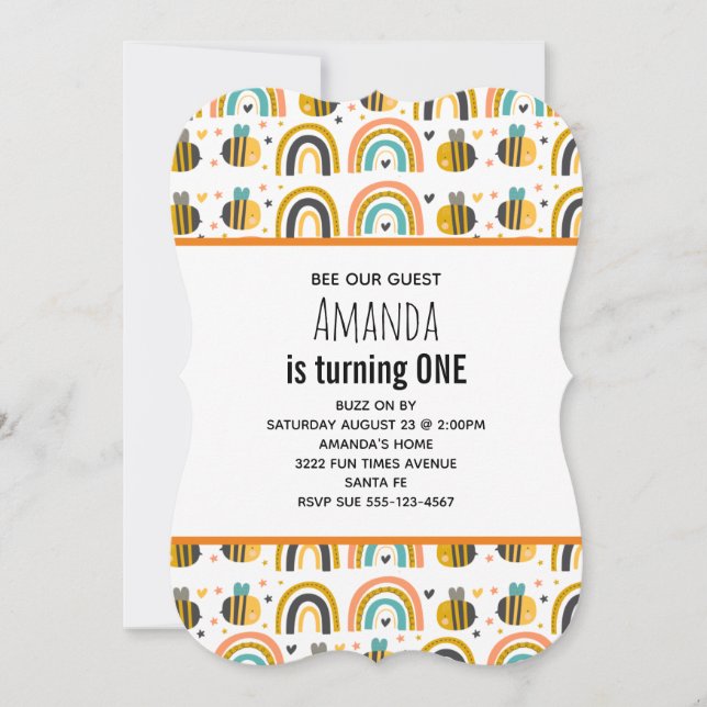 Invitation Joyeux Anniversaire avec un motif d'abeille et d'a (Devant)
