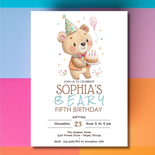 Invitation Joyeux anniversaire avec un ours en peluche  (Créateur téléchargé)