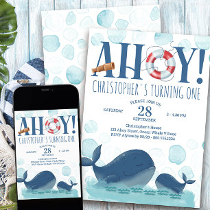Invitation Joyeux Anniversaire Baleine Océan Happy Any Age
