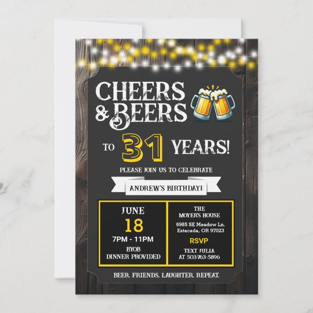 Invitation Joyeux anniversaire BBQ dans le jardin Cheers and  (Devant)