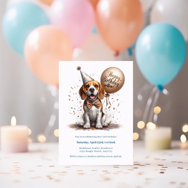 Invitation Joyeux Anniversaire Beagle Chien Balloon Personnal (Créateur téléchargé)