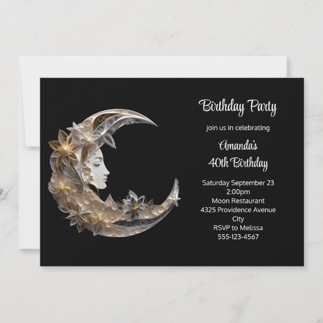Invitation Joyeux Anniversaire Beau Visage dans la Lune (Devant)