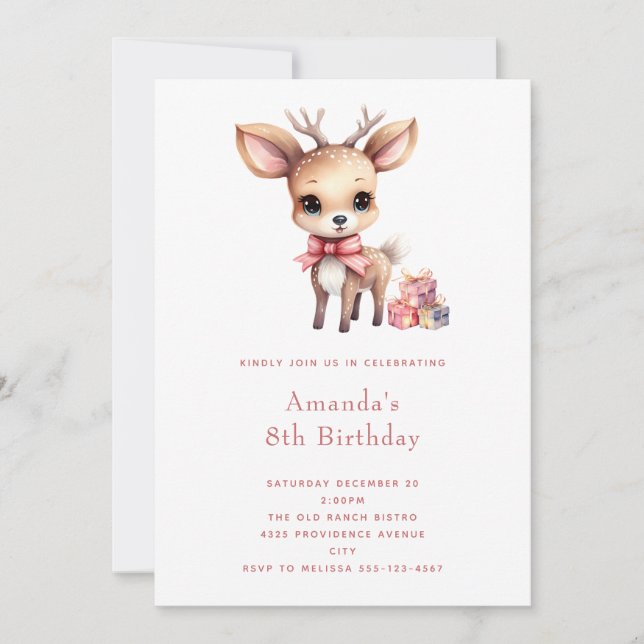 Invitation Joyeux Anniversaire Bébé Cerf avec des Cadeaux (Devant)