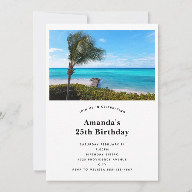Invitation Joyeux Anniversaire Belle Plage Tropicale Arbre Pa (Devant)