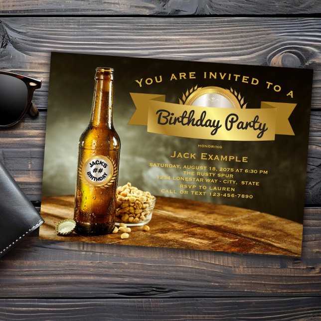 Invitation Joyeux Anniversaire Bière Tout Âge  (Beer any birthday and event invitation. All text font and wording can be changed for your event.)