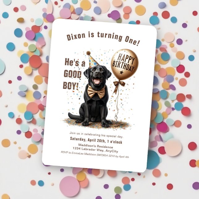 Invitation Joyeux anniversaire Black Labrador Balloon personn (black labrador happy birthday balloon party hat confetti invitation)