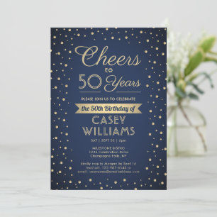 Invitation Joyeux Anniversaire Bleu Nuit et Or Confettis