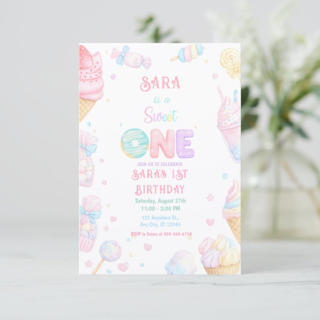 Invitation Joyeux Anniversaire Bonbon Pastel (Debout devant)