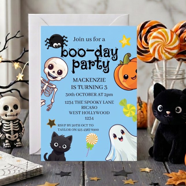 Invitation Joyeux Anniversaire Boo-Day Fête d'Halloween (Spooky Boo-Day Birthday Halloween Party Invitation
by Ricaso. Ideal for kids of any age.)