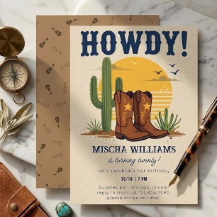 Invitation Joyeux Anniversaire Bottes de Cowboy Cactus Désert