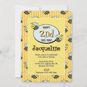 Invitation Joyeux Anniversaire Bumblebee rayé jaune rétro mig