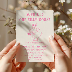 Invitation Joyeux Anniversaire Canard Rose Mignon 1 an