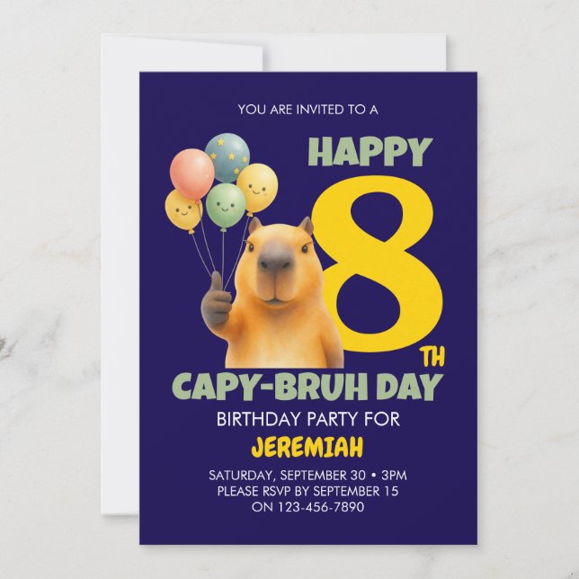 Invitation Joyeux anniversaire CAPY BRUH Custom Capybara 8ème (Devant)