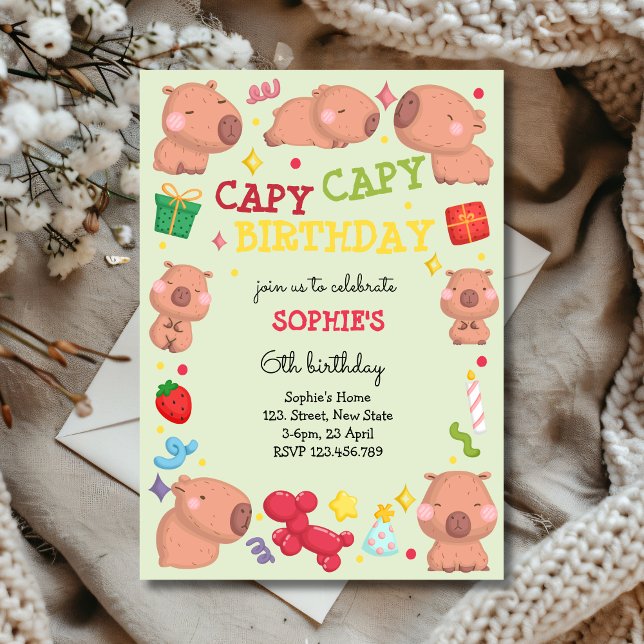 Invitation Joyeux anniversaire capy capy capybara (Créateur téléchargé)
