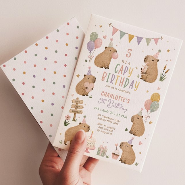 Invitation Joyeux Anniversaire Capybara Mignon : Fille aux Do (Créateur téléchargé)