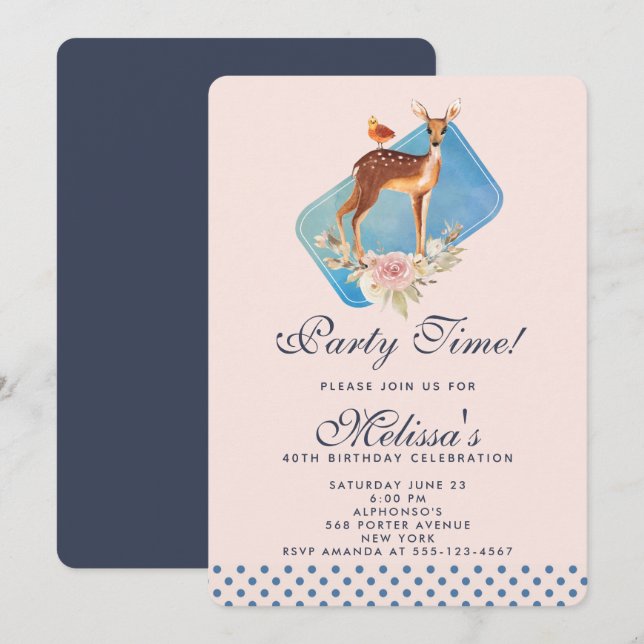 Invitation Joyeux Anniversaire Cerf Aquarelle Brun Mignon (Devant / Derrière)