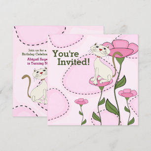 Invitation Joyeux Anniversaire Chat Blanc Mignon et Fleurs Ro