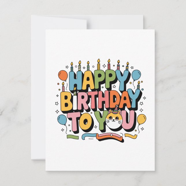 Invitation Joyeux Anniversaire Chat Mignon (Devant)