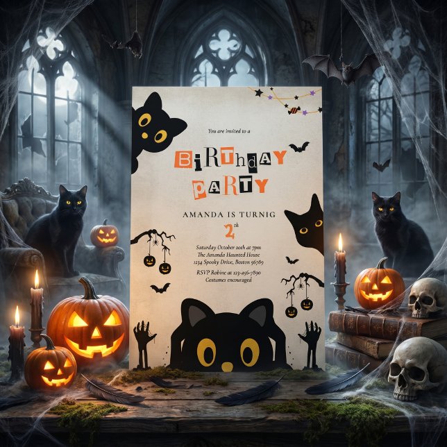 Invitation Joyeux Anniversaire Chat Noir Mignon Halloween (Créateur téléchargé)
