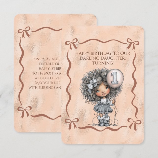 Invitation Joyeux Anniversaire Chère Fille qui a 1 an (Devant / Derrière)