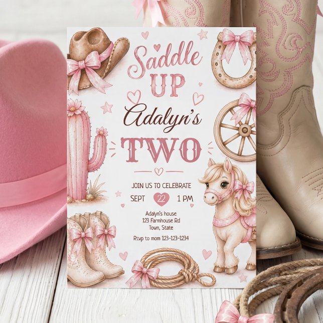 Invitation Joyeux Anniversaire Cheval Western Rose S'atteler  (Créateur téléchargé)