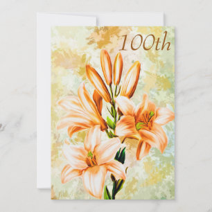 Invitation Joyeux Anniversaire Chic Pêche & Lys Blancs 100 an