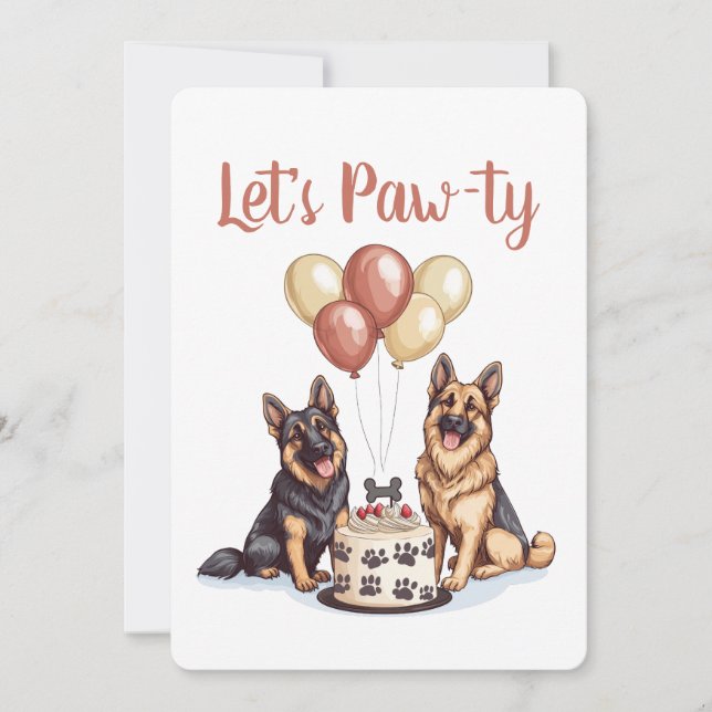 Invitation Joyeux Anniversaire Chiens berger allemands Gâteau (Devant)