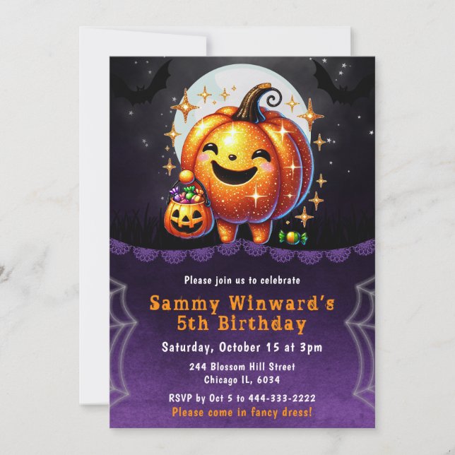 Invitation Joyeux anniversaire Citrouille Halloween Mignon (Devant)