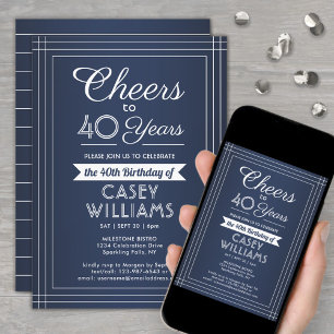 Invitation Joyeux Anniversaire Classique Bordure Bleu Marine 